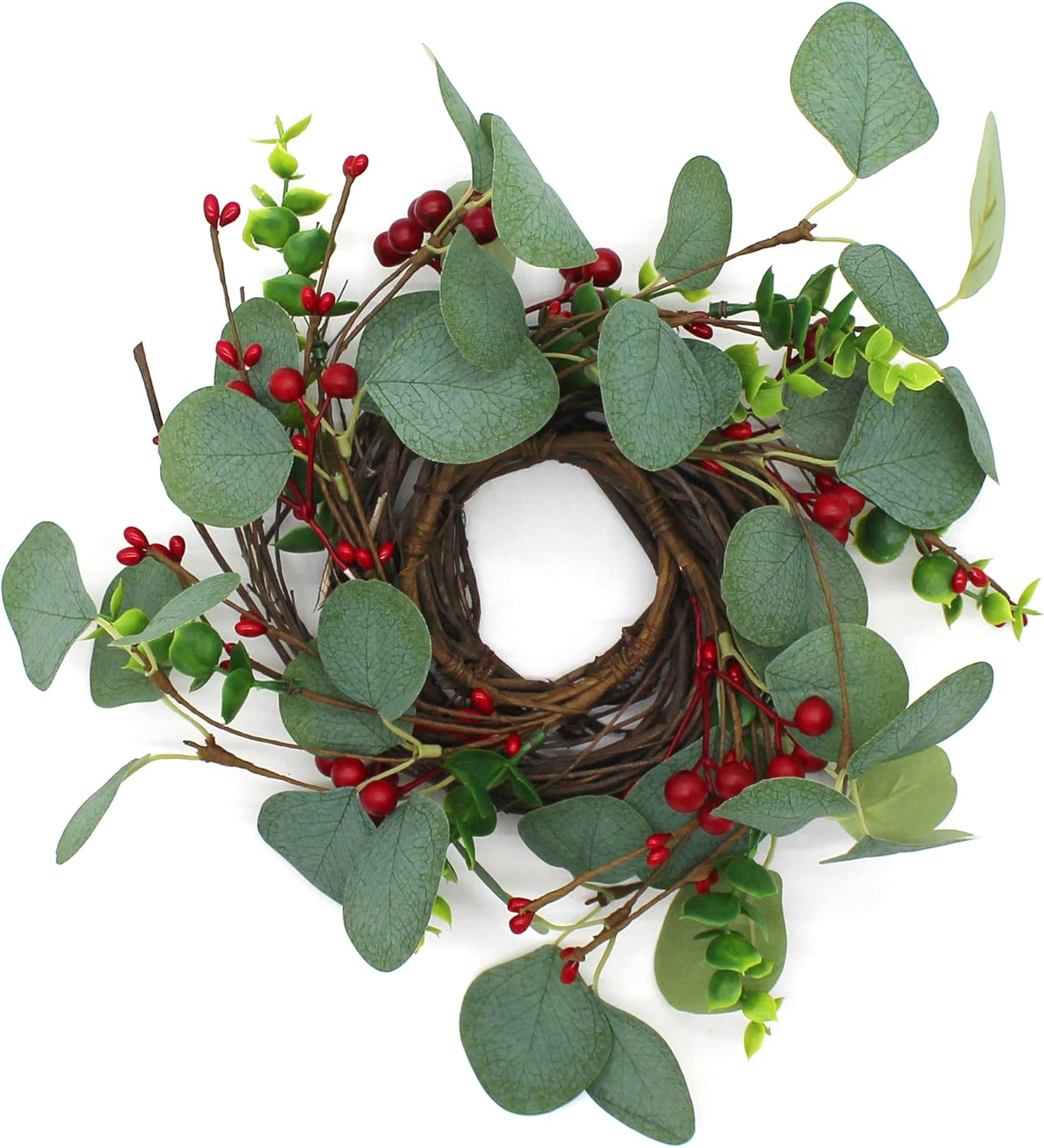 Rustic Country Artificial Eucalyptus Leaves and Berries Wreath 9 Inch
