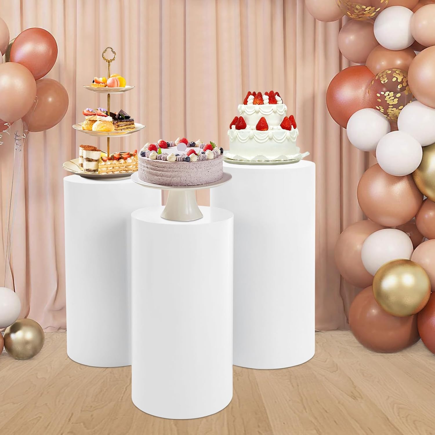 3 Piece White Cylinder Pedestal Stand Set