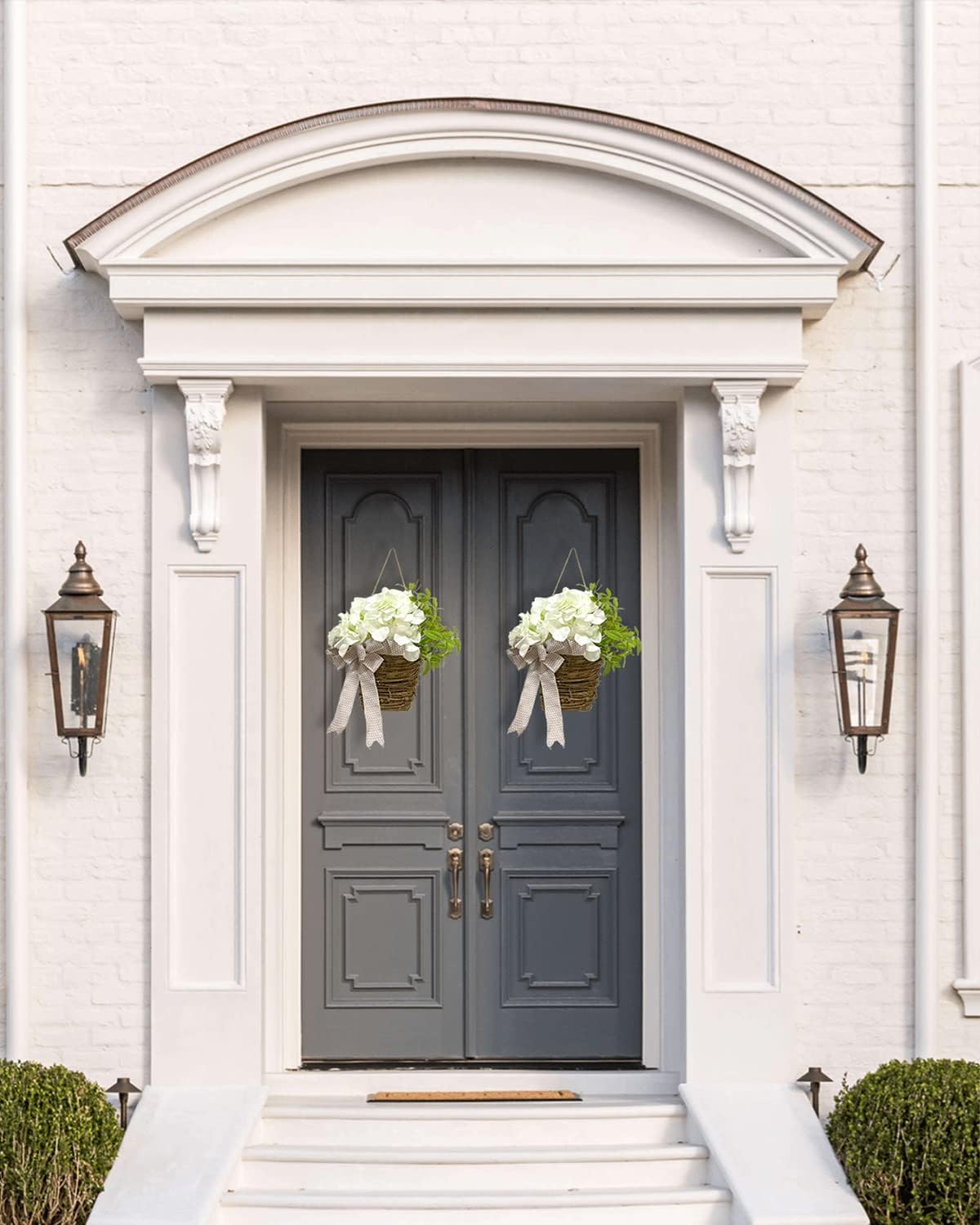 Cream Hydrangea Door Wreath Basket Hanger 1