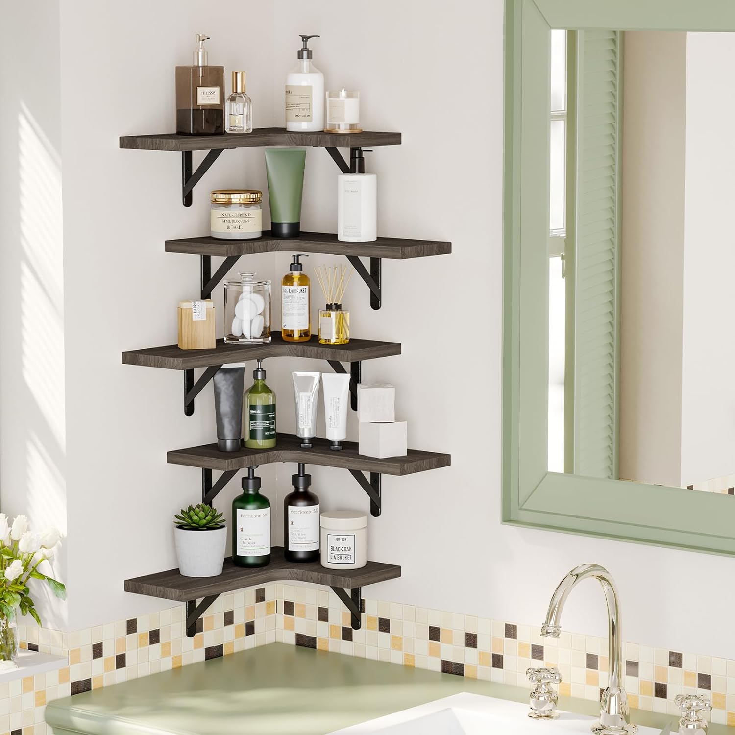 Fixwal Floating Corner Shelves Set of 5 Weathered Grey