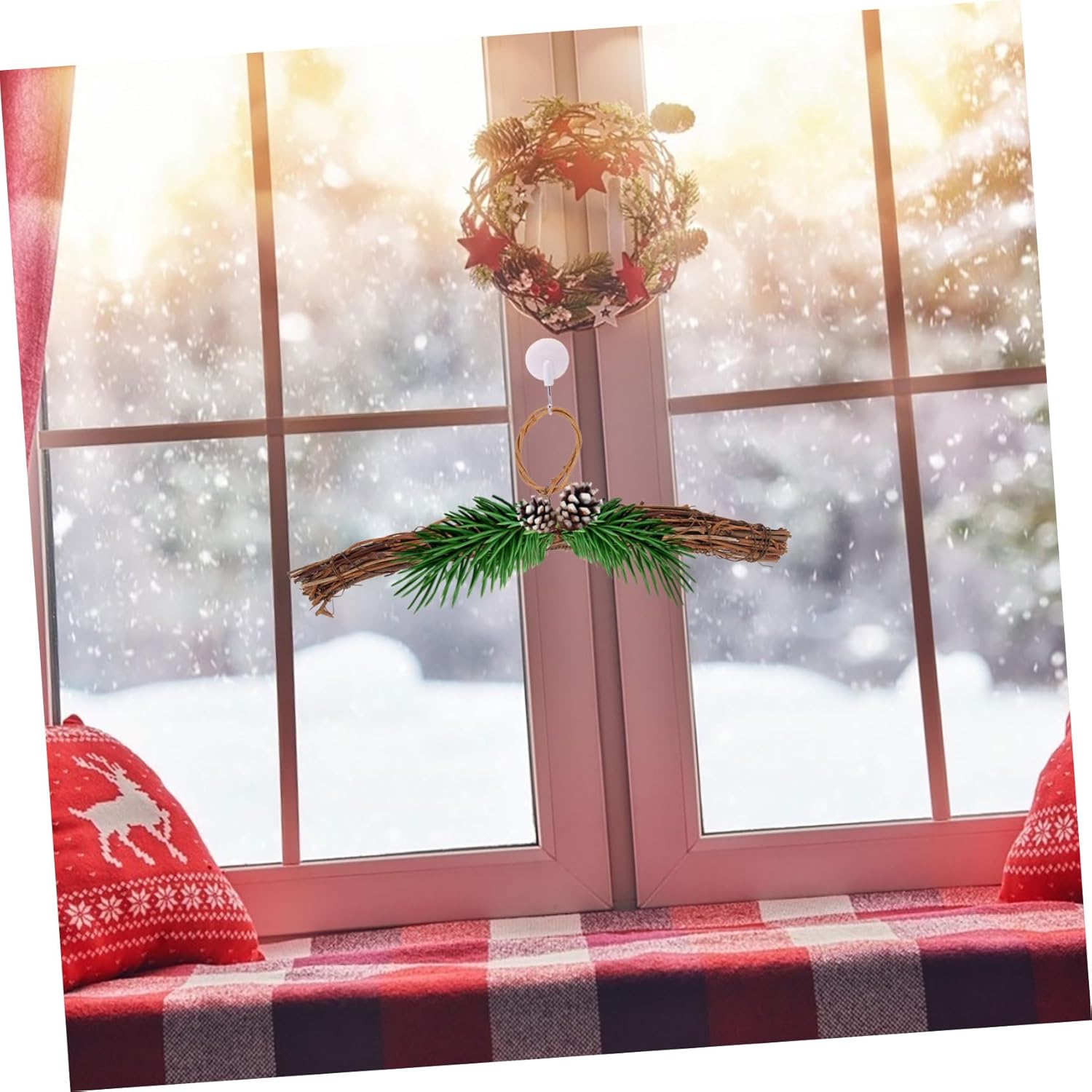 Sosoport Rattan Wreath Hanger Front Door Decor