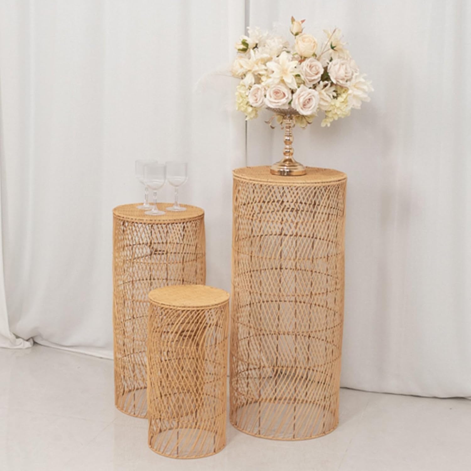 Efavormart Set of 3 Wicker Floor Lamp Shades with Wave Patterns