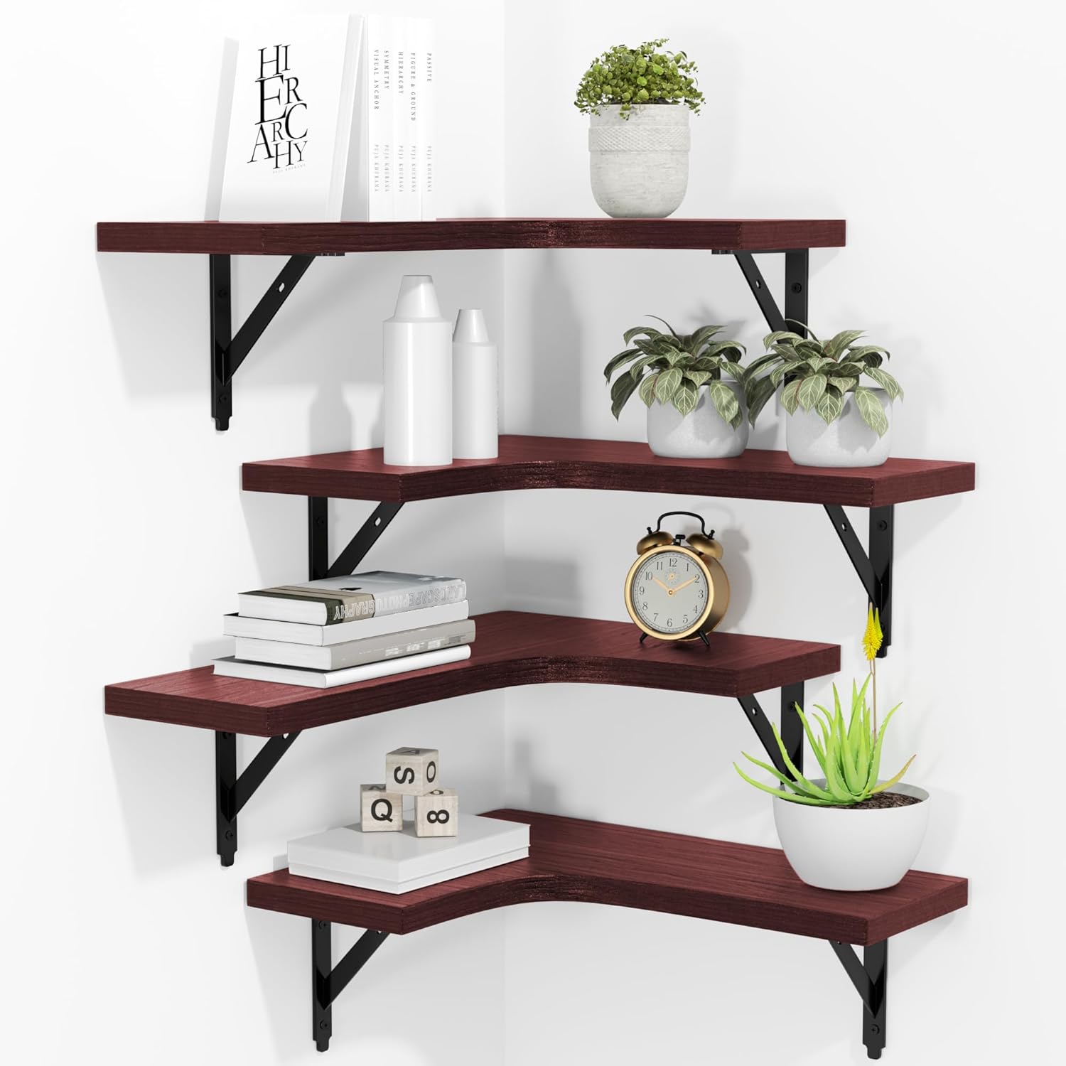 Corner Floating Shelves Set of 4 in Red
