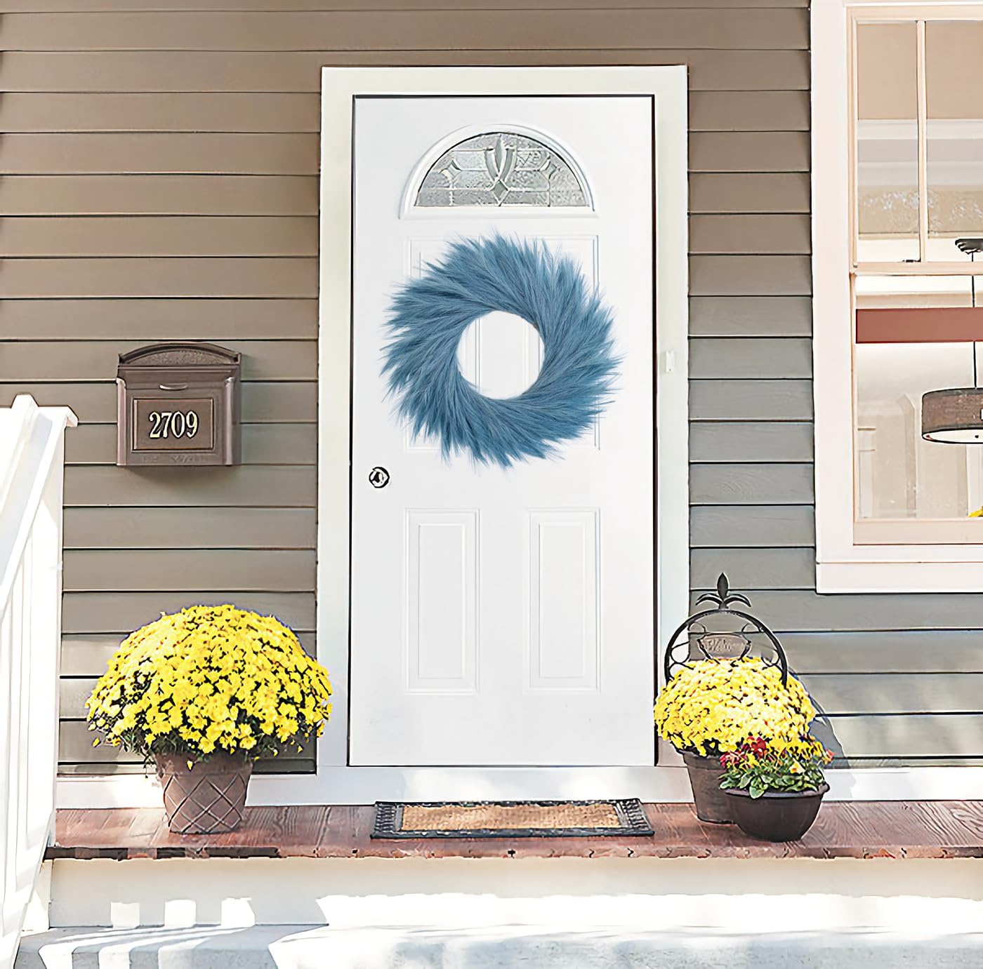 27 Inch Blue Green Artificial Pampas Grass Wreath