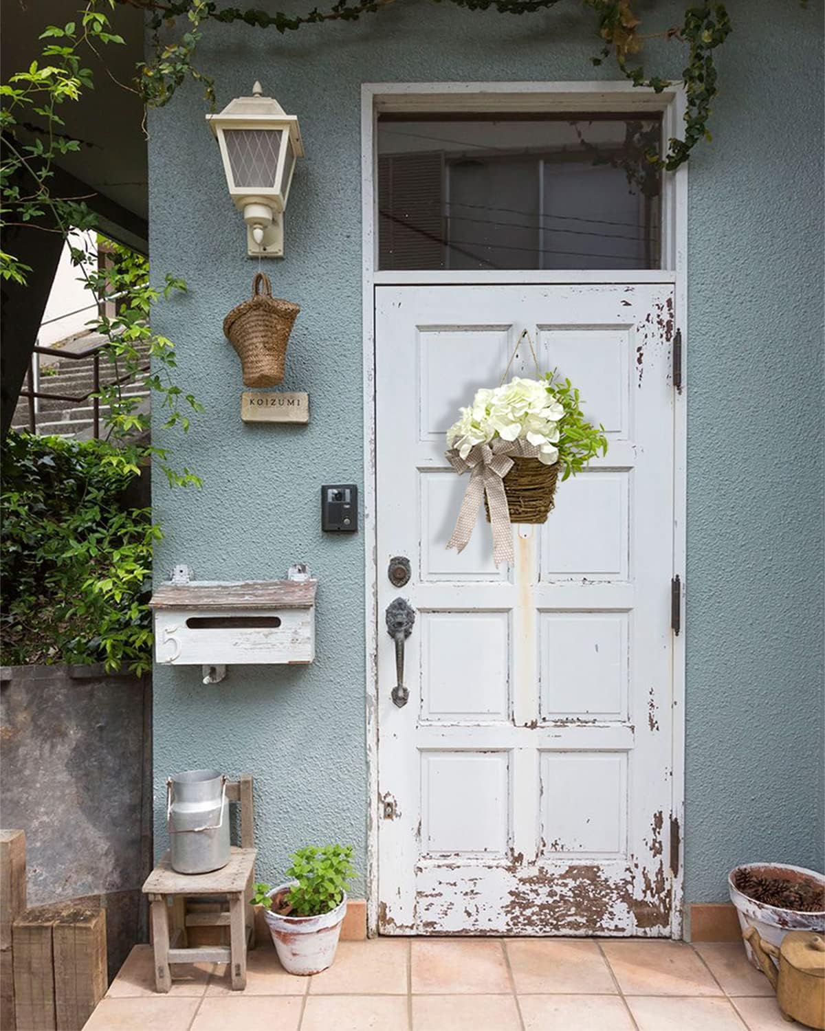 Cream Hydrangea Door Wreath Basket Hanger 1