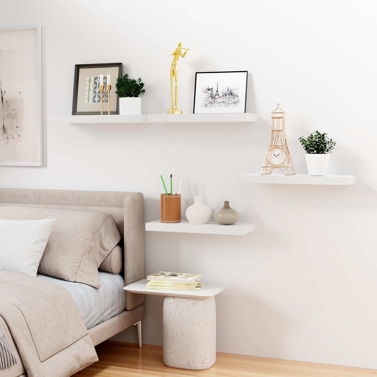 Bellsal Floating Shelves for Wall Set of 4 White Engineered Wood