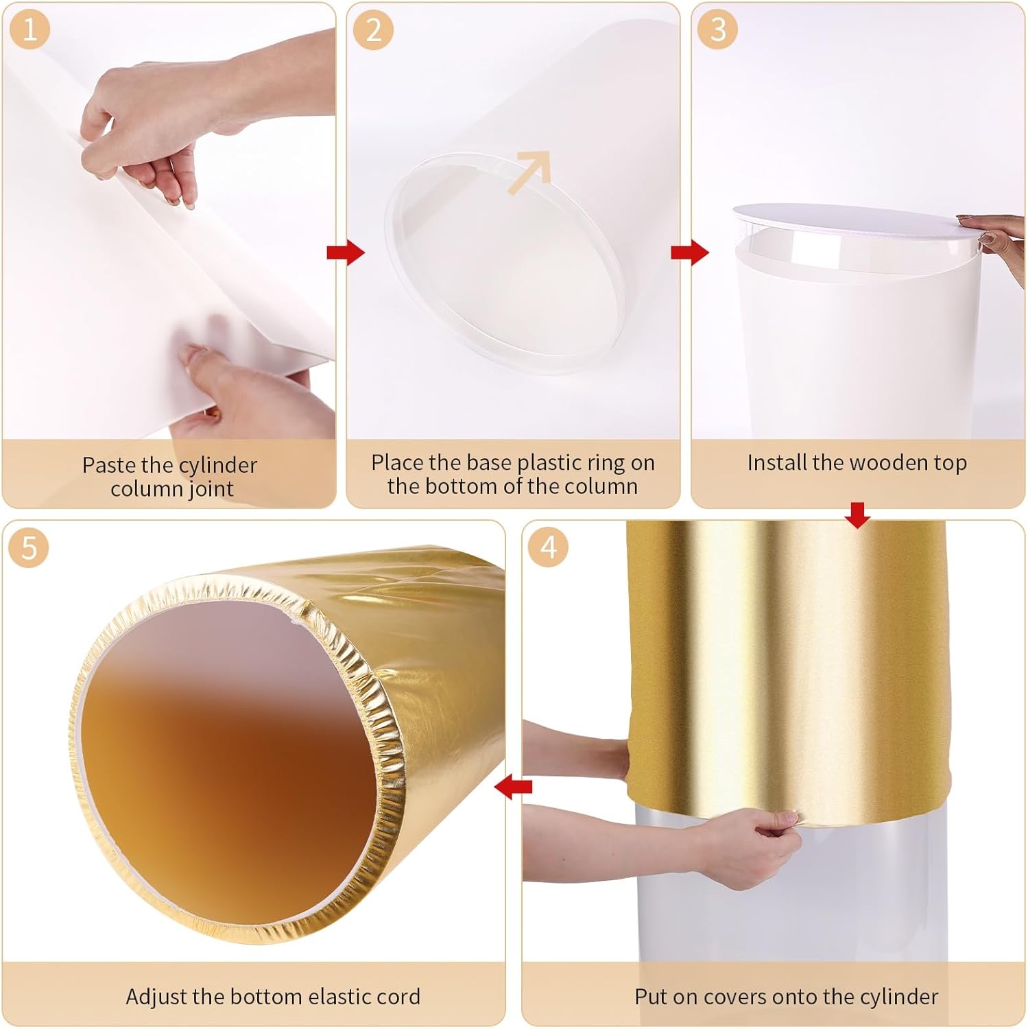 Set of 5 Frosted Acrylic Pedestal Stands with Gold Covers