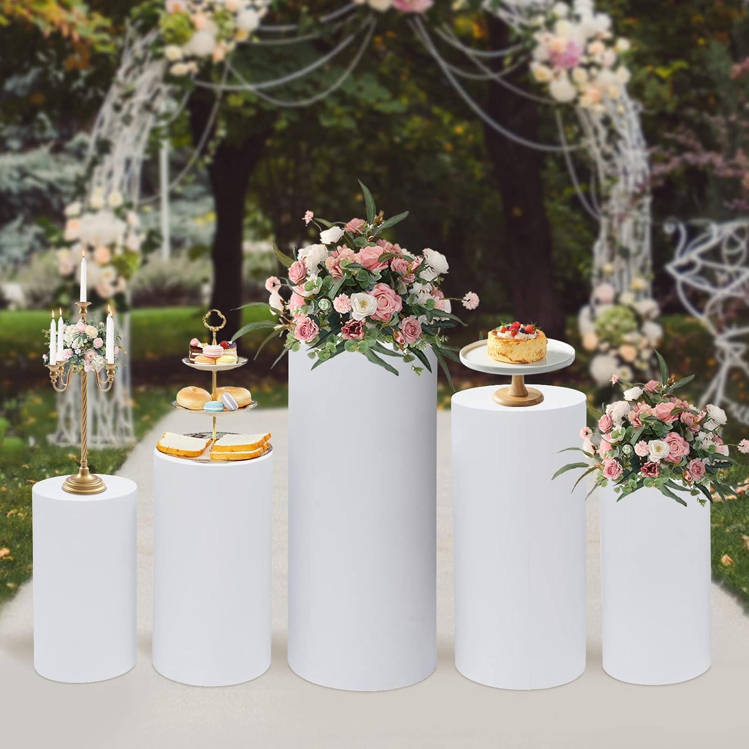 5Pcs White Cylinder Pedestal Stands for Events