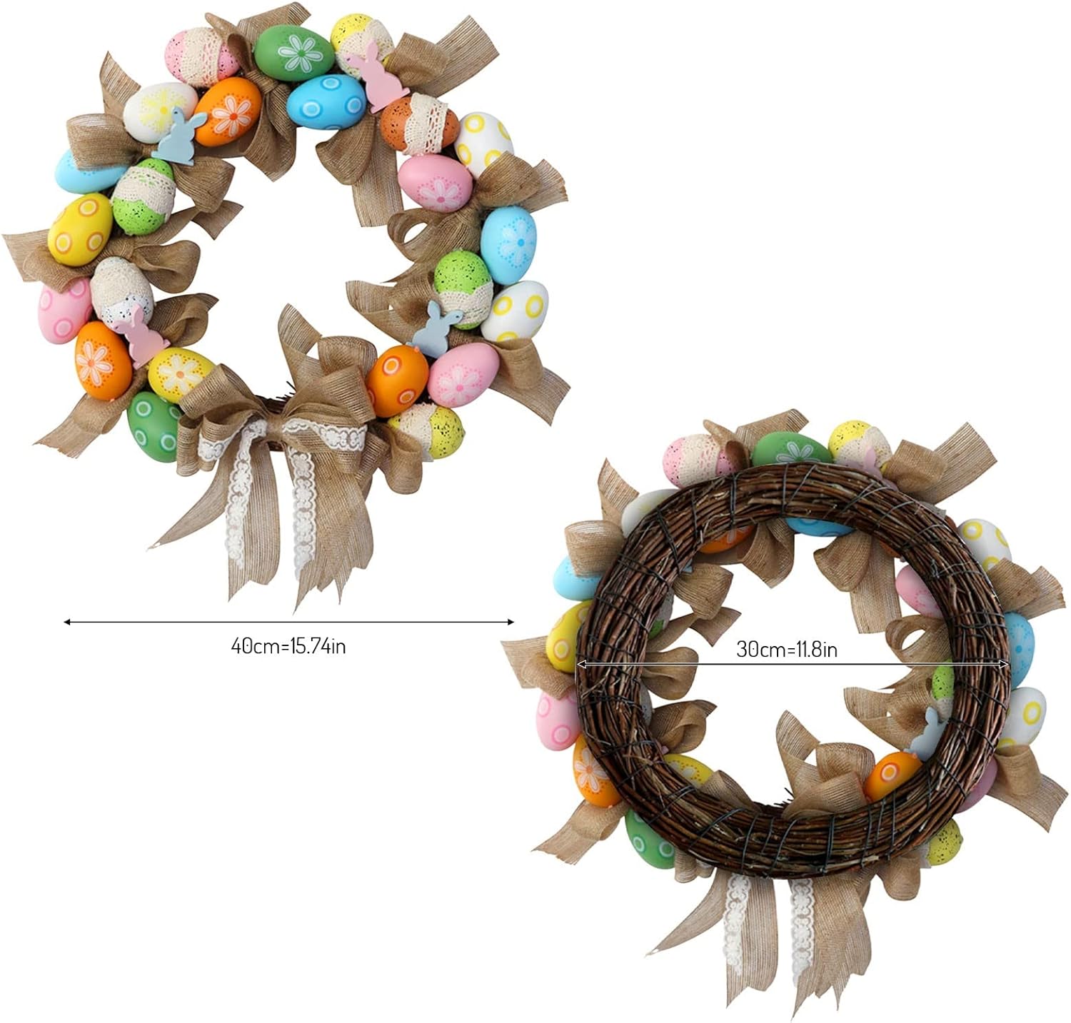 48 Inch Christmas Wreath with Easter Egg and Gnome Decorations