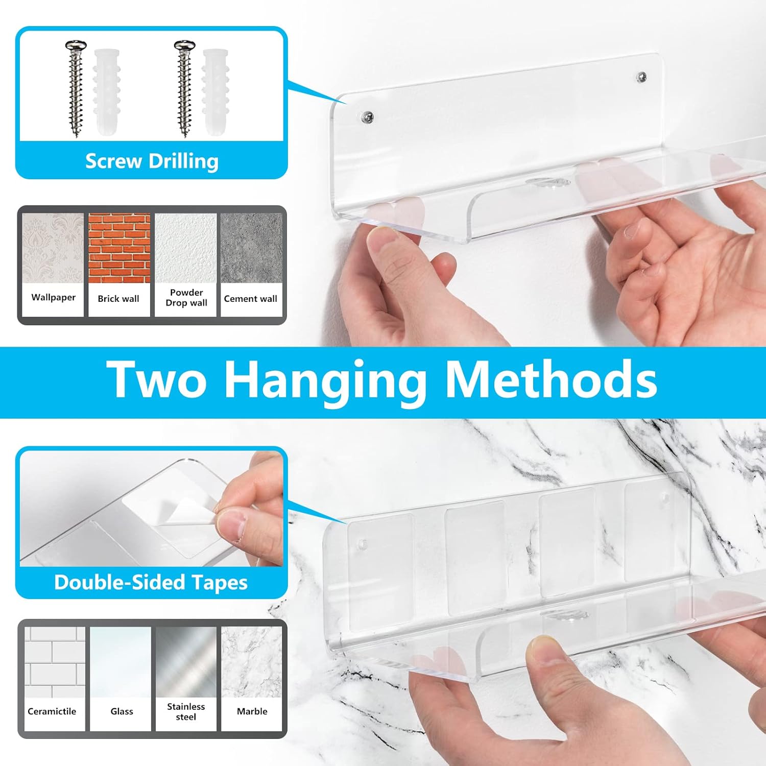 OAPRIRE 2 Pack Clear Acrylic Floating Shelves 10 Inch Set