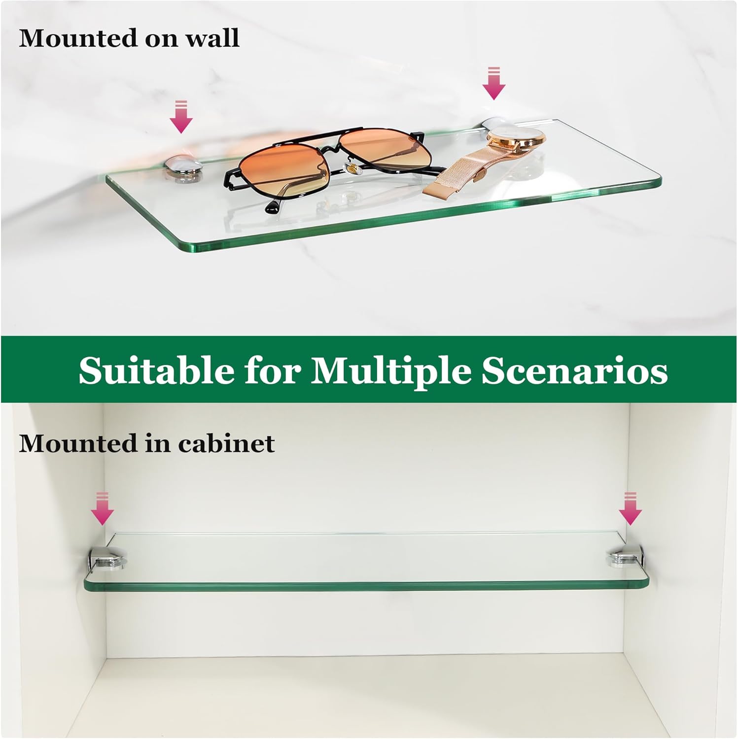 Sayayo Clear Floating Shelves for Wall 12 Inch Set of 2