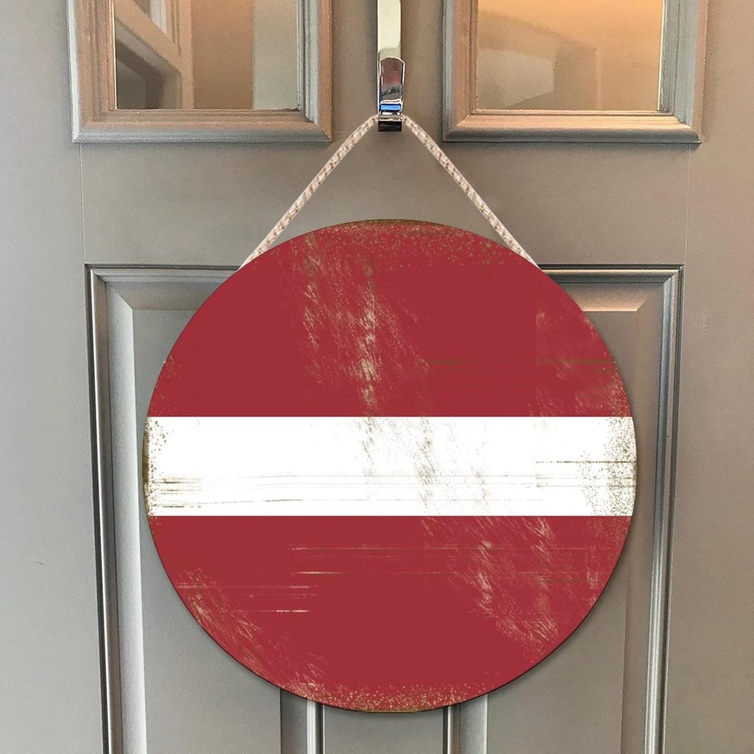 Farmhouse Front Door Hanger Latvia Flag Wood Sign