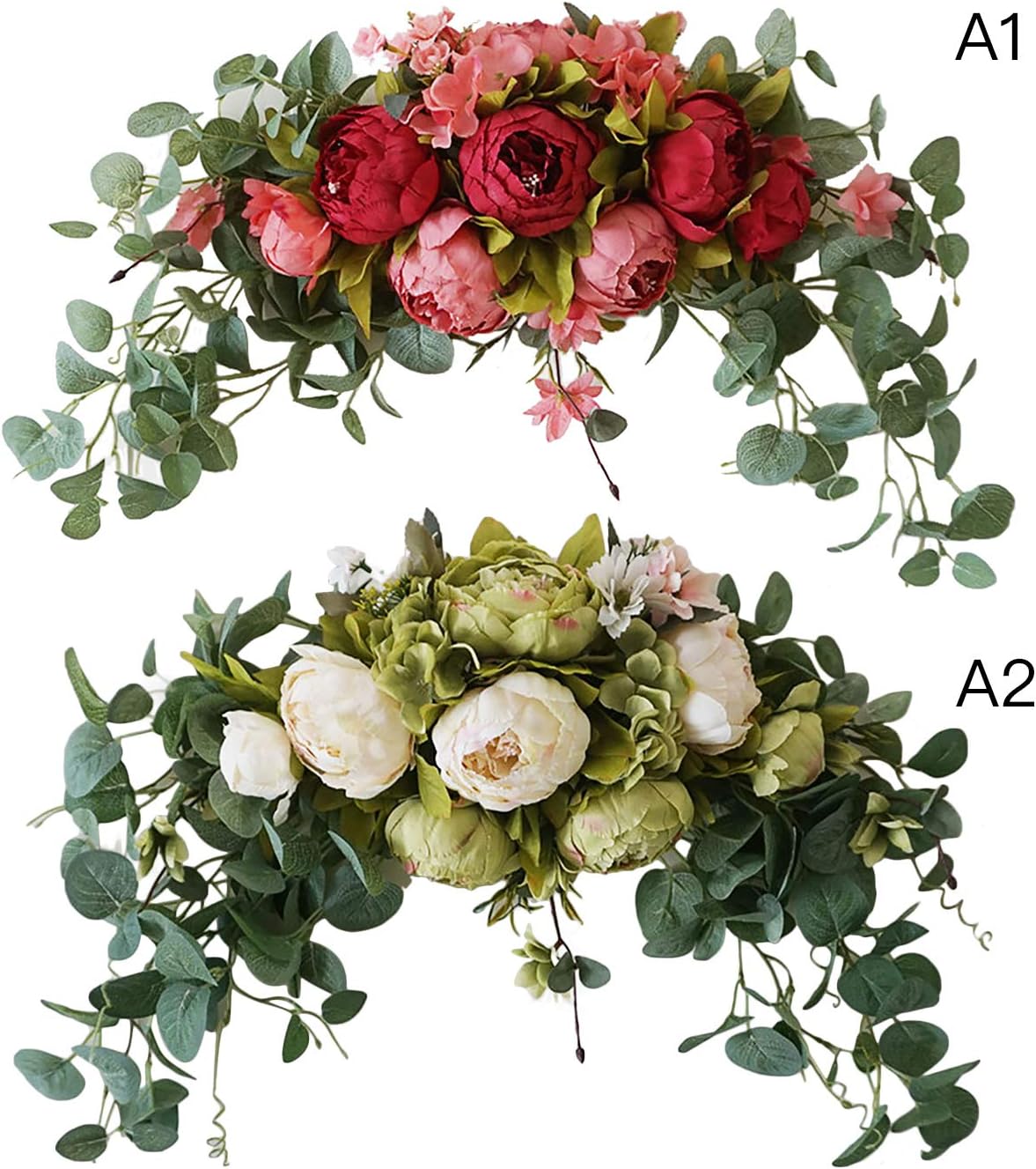 INFILM 30 Inch Wedding Artificial Peony with Green Leaves Swag