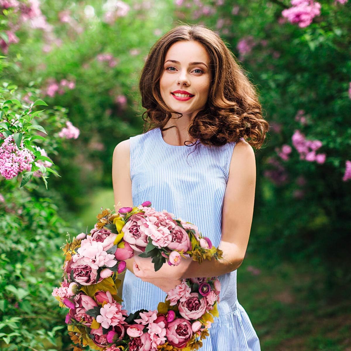 BOMAROLAN 19 Inch Artificial Peony Wreath