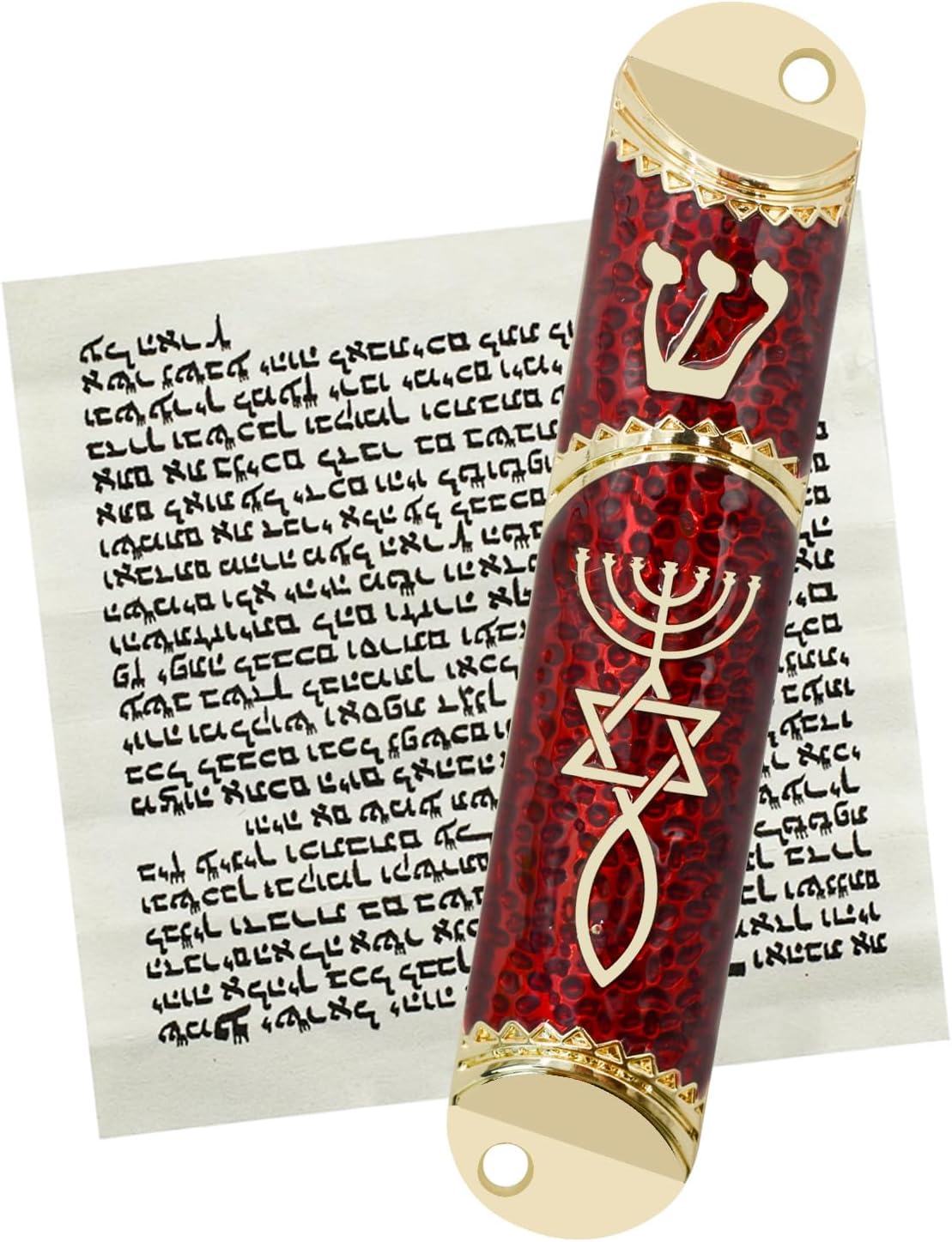 MrMrKura Red Metal Mezuzah with Scroll for Door