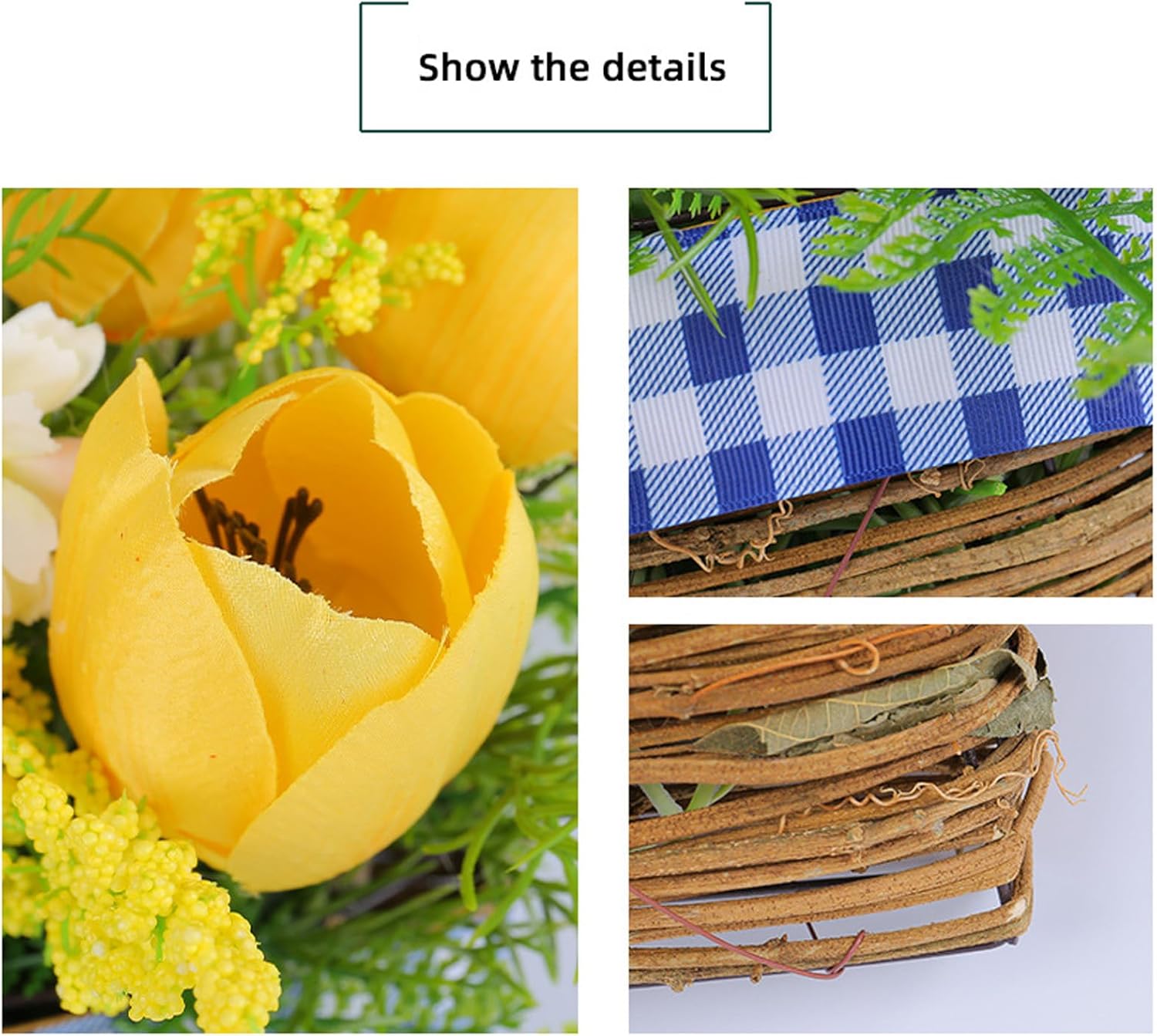 Tomotato Tulips Door Wreath Basket with Wildflowers