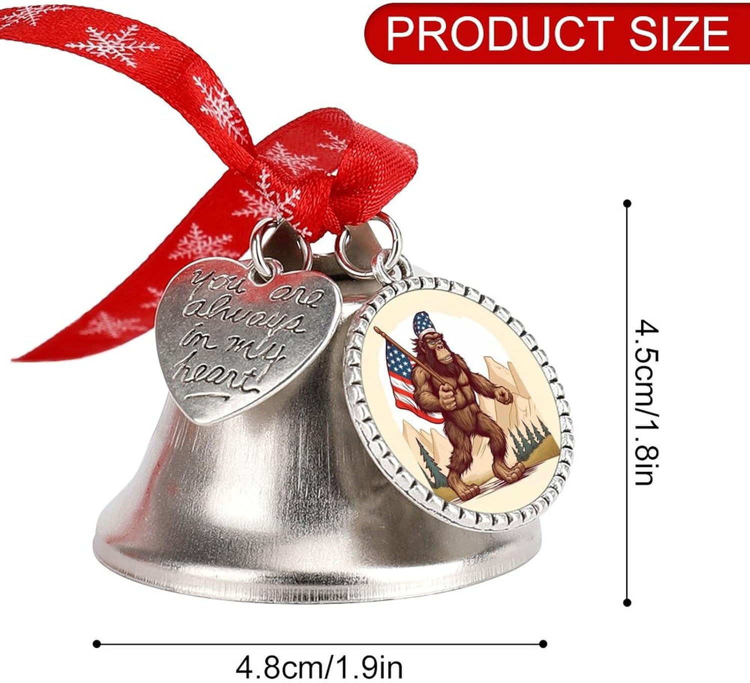 Bigfoot USA Flag Christmas Hanging Bell Ornament Decor