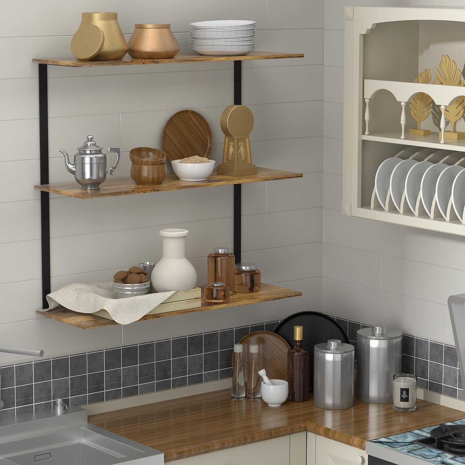 Floating Shelves for Wall 3 Tiers Kitchen Display Shelf