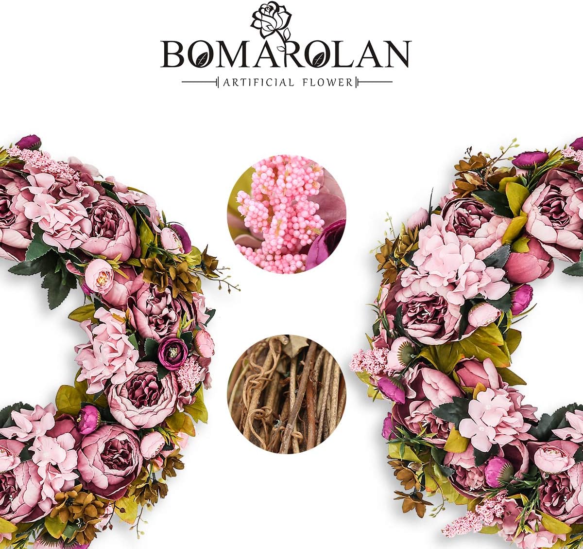 BOMAROLAN 19 Inch Artificial Peony Wreath