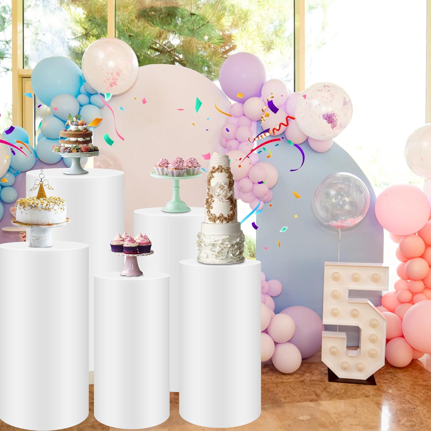 5Pcs Round Cylinder Pedestal Stands for Party Displays