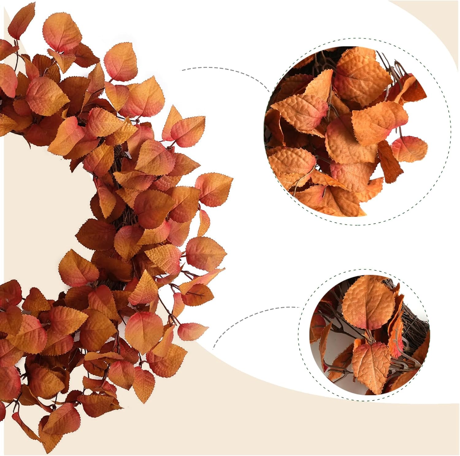 20 Inch Artificial Fall Leaves Wreath for Autumn