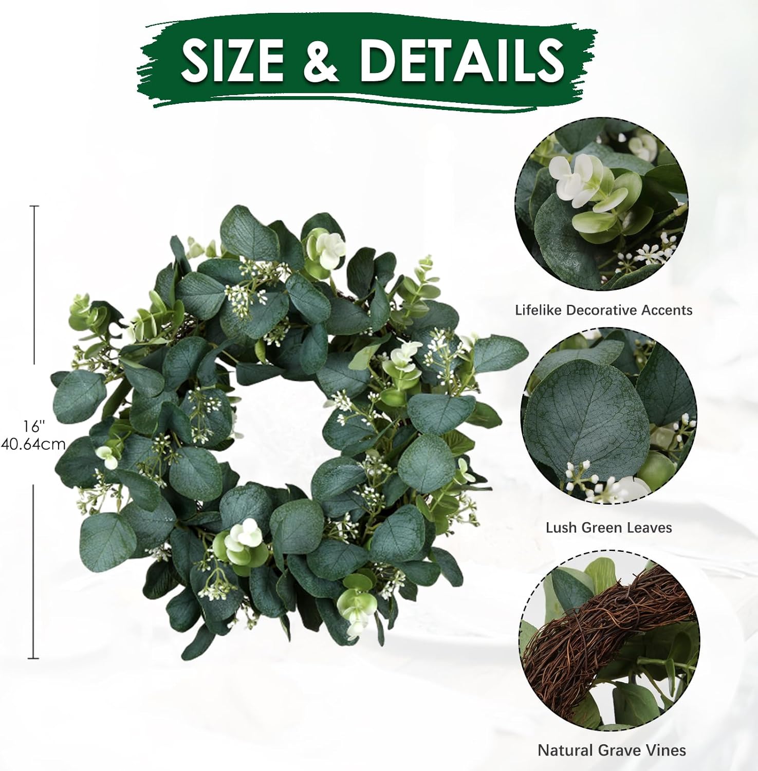 Briful 20 Inch Artificial Eucalyptus Door Wreath