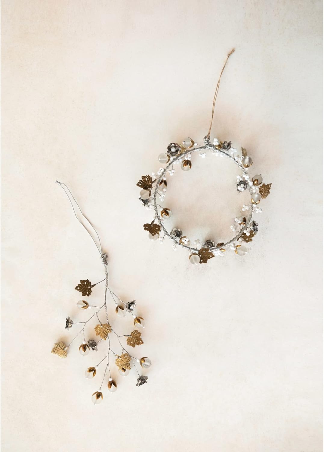 Creative Co-Op Round Metal Laurel Wreath with Beads and Flowers