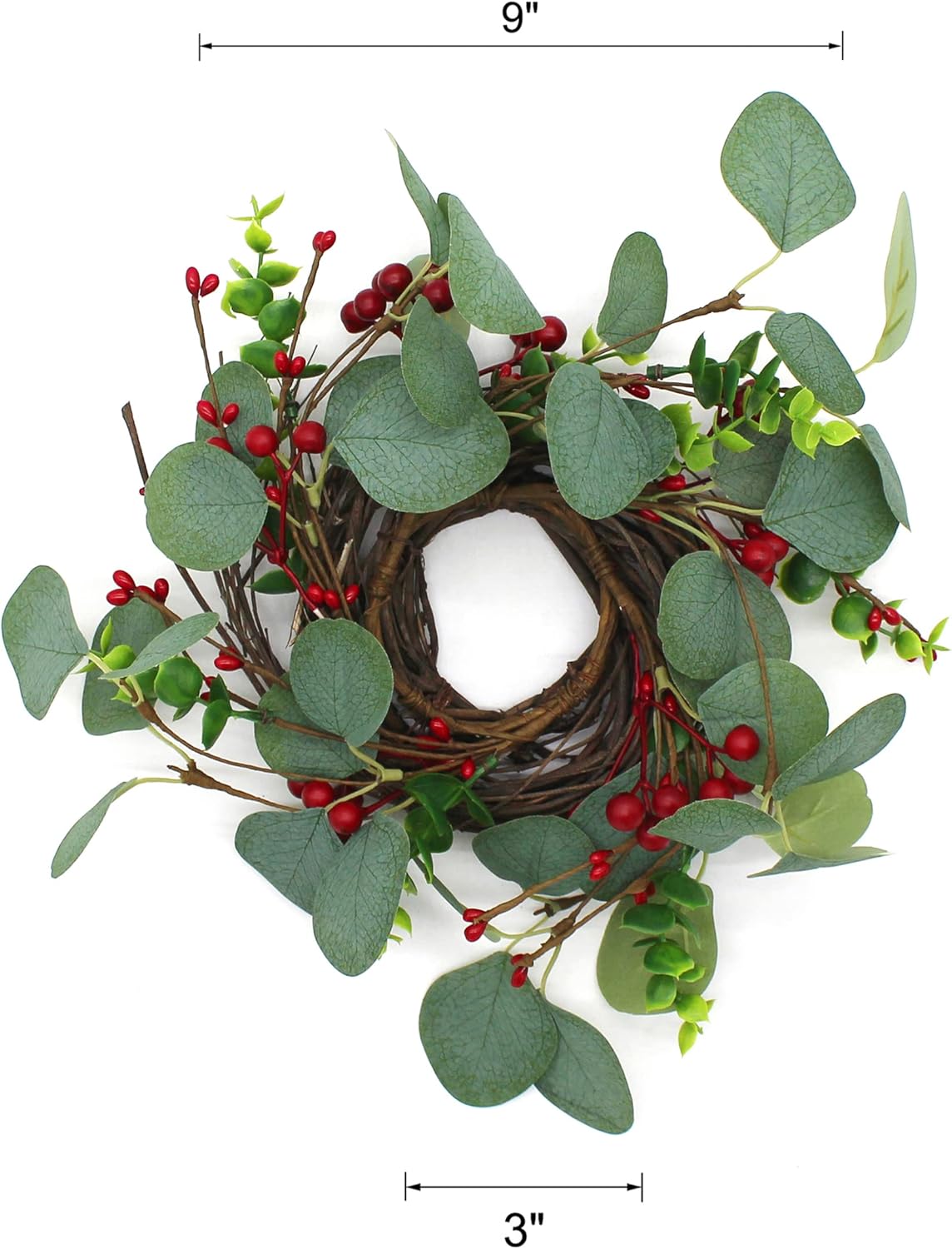 Rustic Country Artificial Eucalyptus Leaves and Berries Wreath 9 Inch