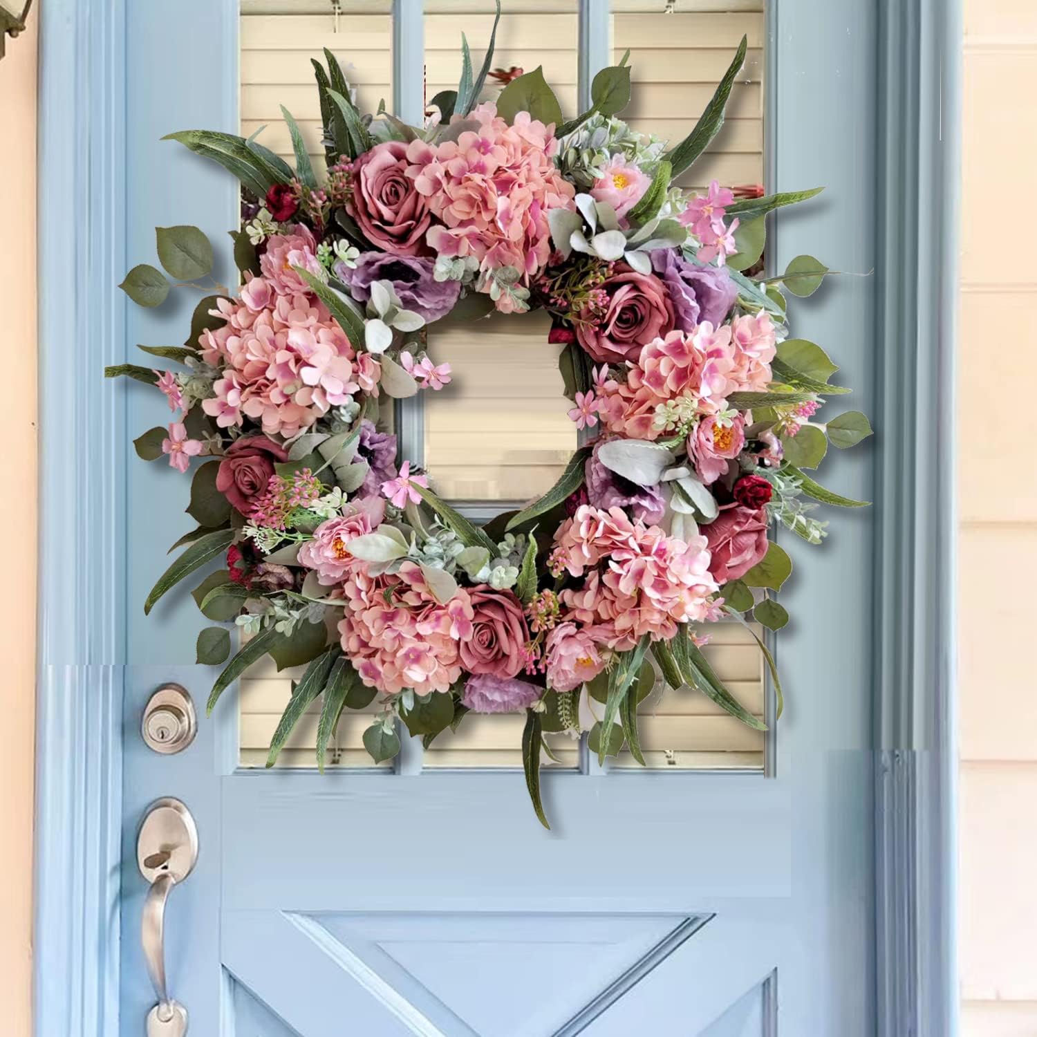 WANNA-CUL 24 Inch Spring Wreath with Hydrangea Rose and Peony