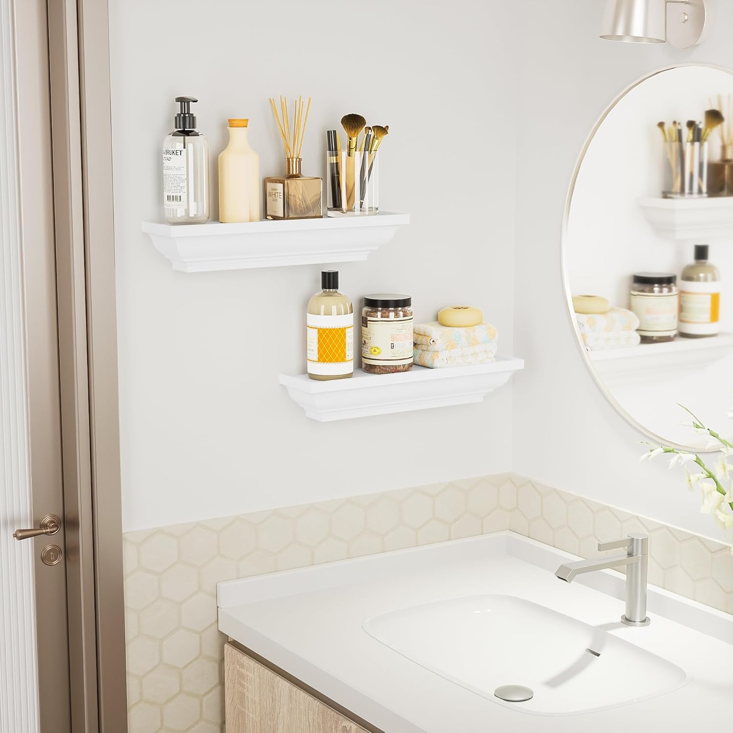 Alsonerbay Floating Shelves - 2 Pack White Rustic Wall Shelves