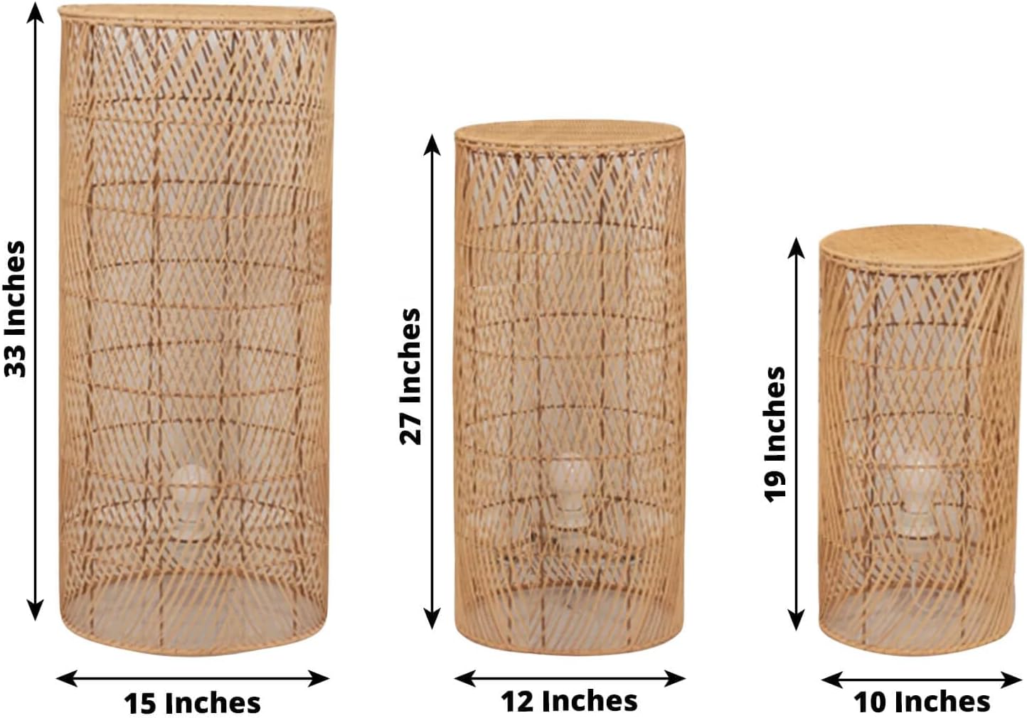 Efavormart Set of 3 Wicker Floor Lamp Shades with Wave Patterns