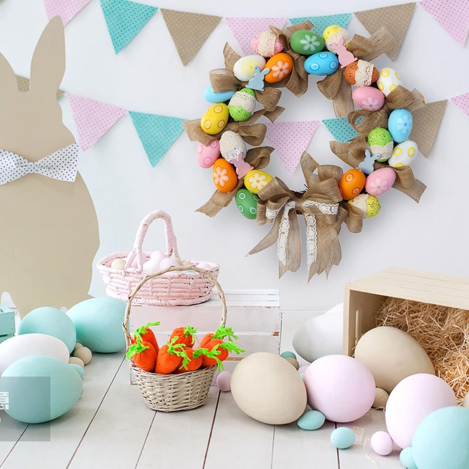 48 Inch Christmas Wreath with Easter Egg and Gnome Decorations