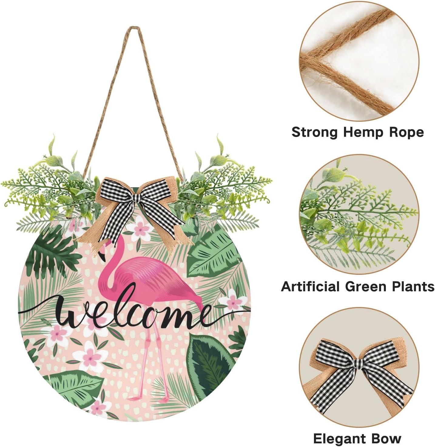 Xigua Tropical Pink Flamingo Welcome Sign Front Door Decor