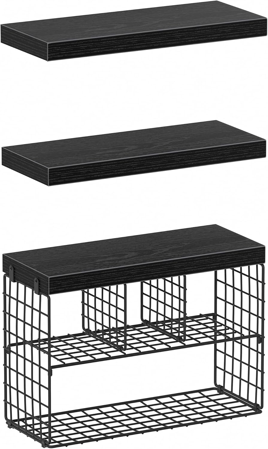 KLUVIS Bathroom Floating Shelves Set of 3 Black 157 Inch