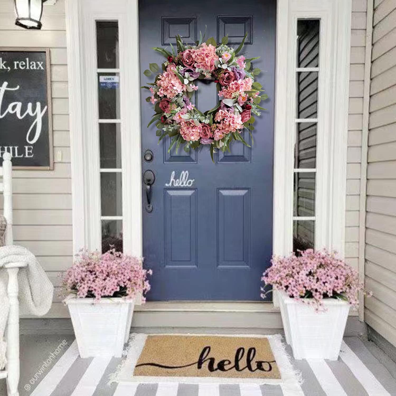 WANNA-CUL 24 Inch Spring Wreath with Hydrangea Rose and Peony