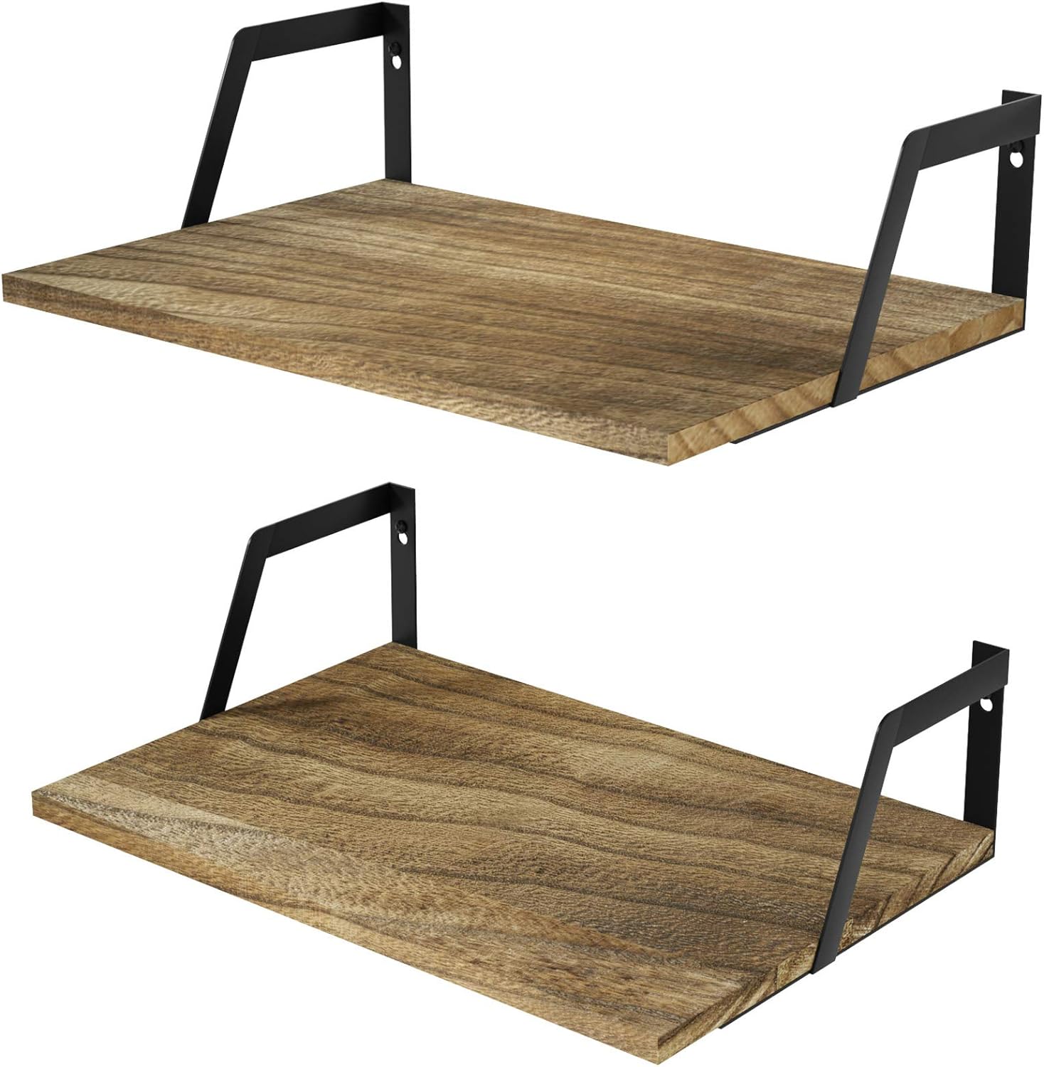SRIWATANA Floating Shelves Wall Mounted Set of 2 Rustic Wood Carbonized Black