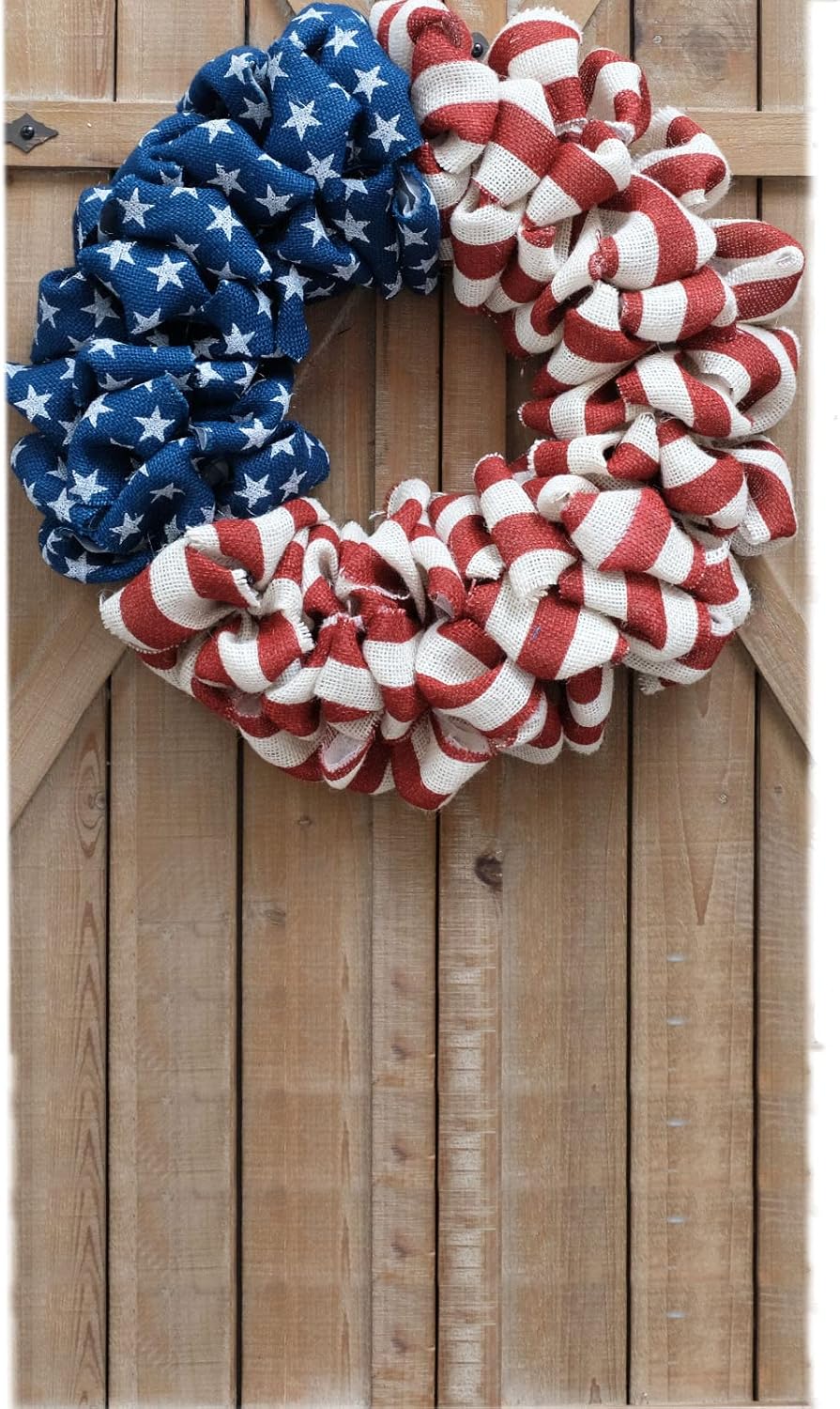 20 Inch Patriotic Burlap Wreath with Stars and Stripes