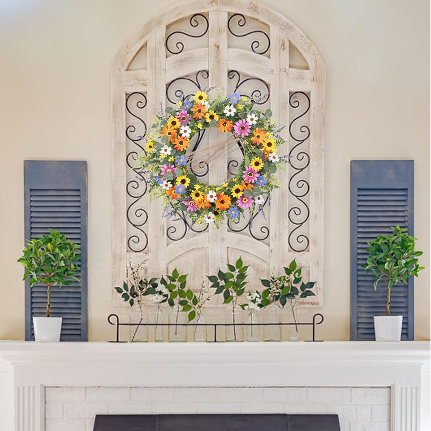 GTIDEA 24 Inch Summer Wreath with Flowers