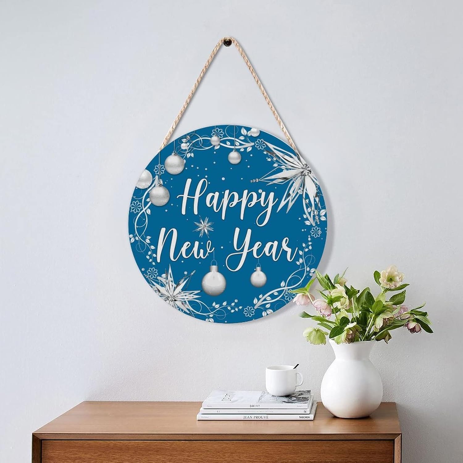 Gold Christmas Ornament Door Hanger 10x10in Wood Sign