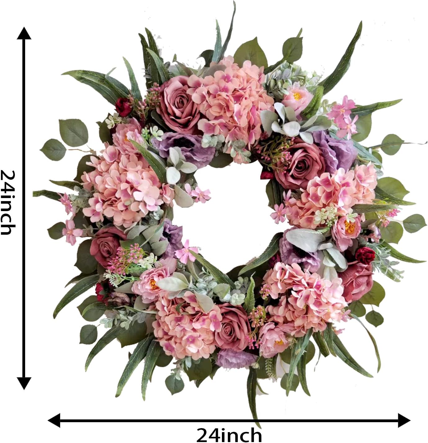 WANNA-CUL 24 Inch Spring Wreath with Hydrangea Rose and Peony
