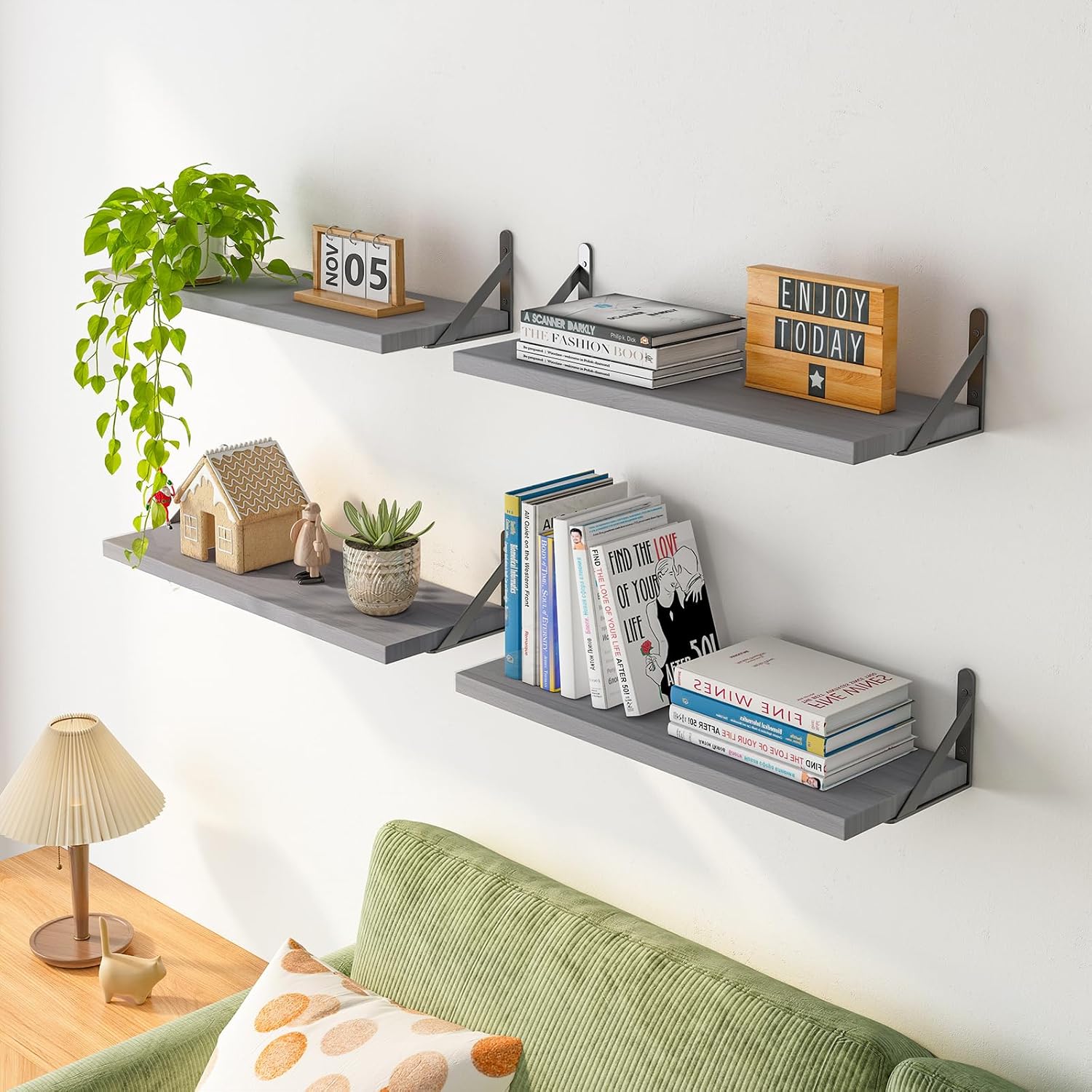 YGEOMER Floating Shelves Set of 4 Gray Wall Shelves