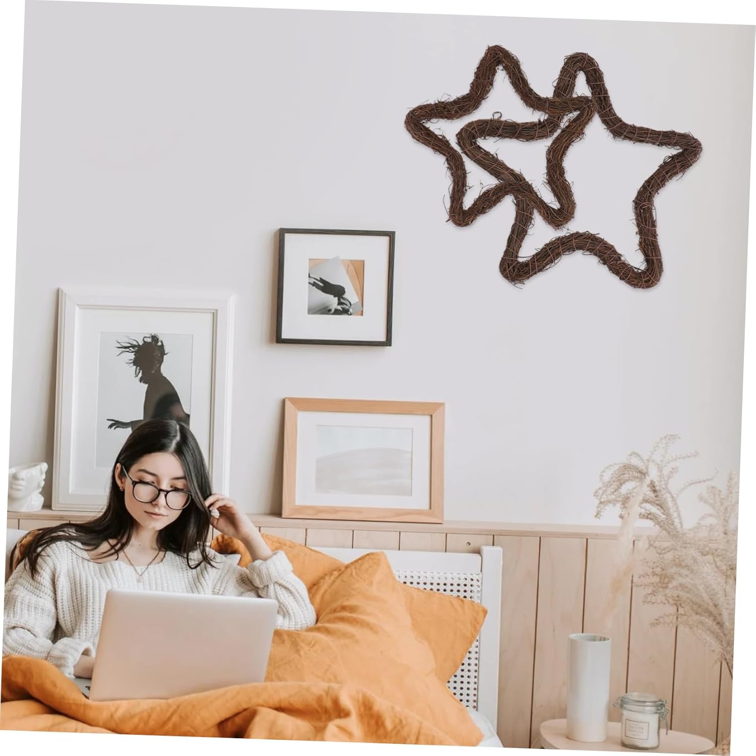 2pcs Handwoven Rattan Star Door Wreath Decorations