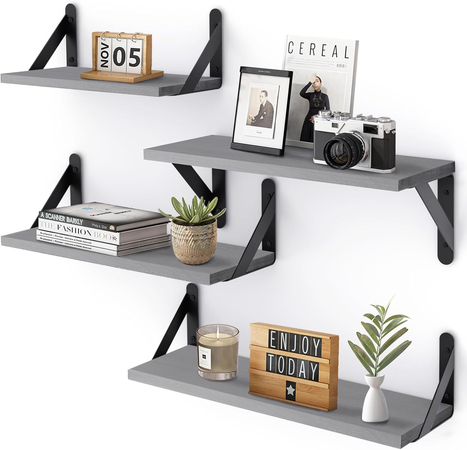 YGEOMER Floating Shelves Set of 4 Gray Wall Shelves