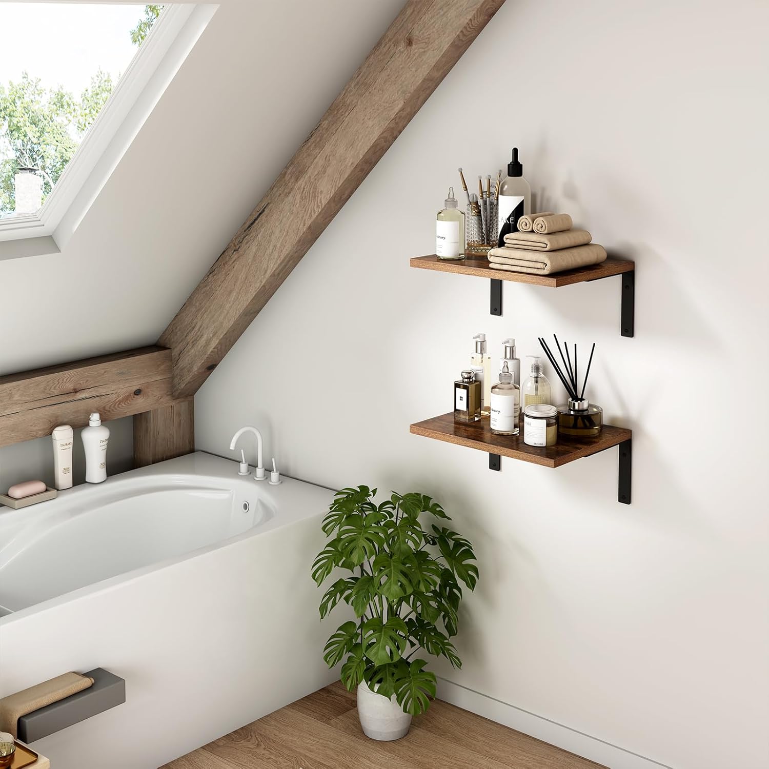 Inforth 12 Deep Floating Wall Shelves Brown 16x12