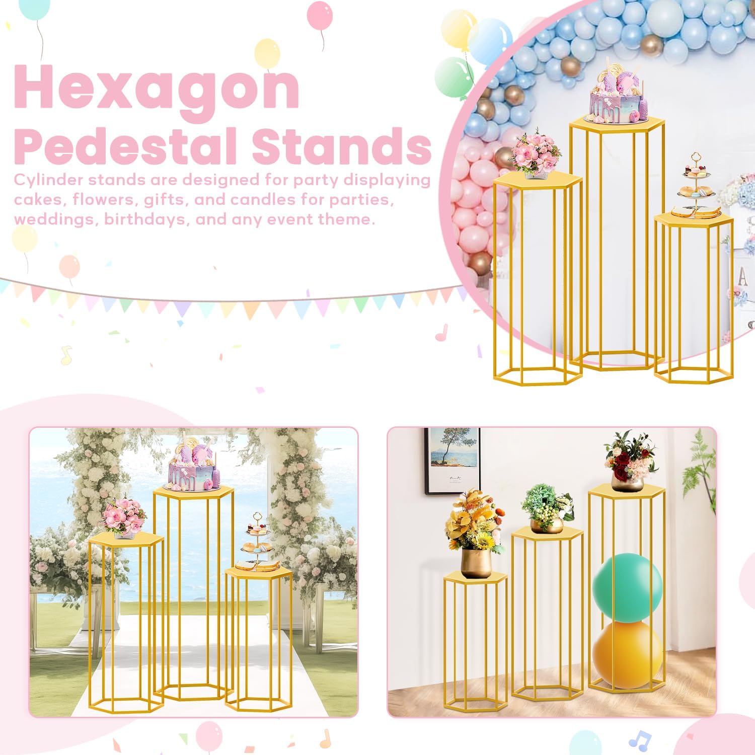 Hexagon Pedestal Stand 3Pcs Gold Metal Cake Display Stands