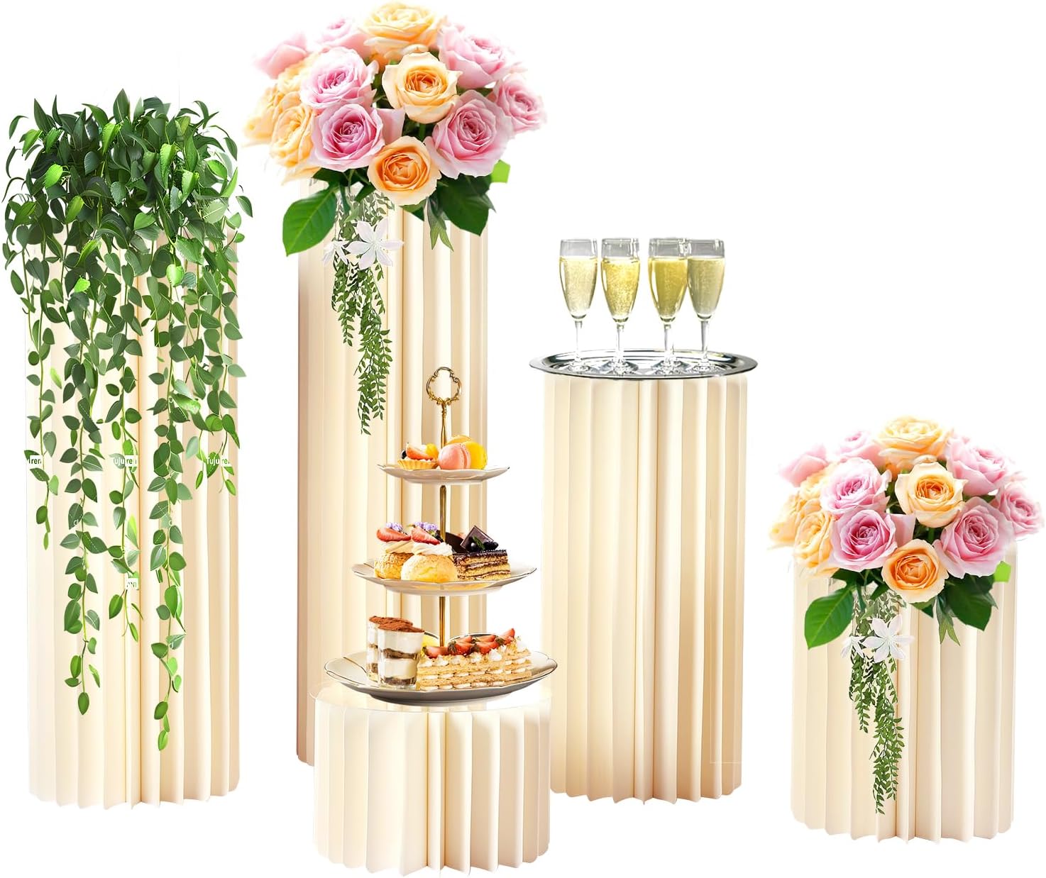 DIY Accordion Cylinder Cardboard Folding Display Stands 5PCS