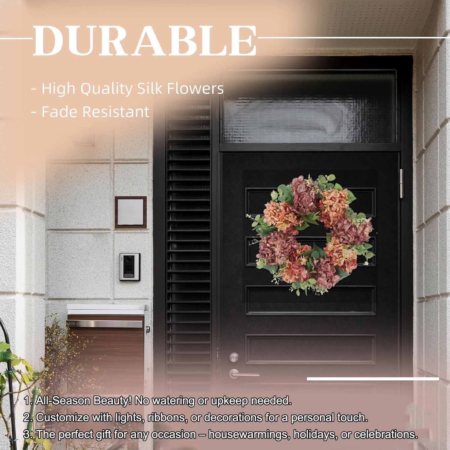 Hometrance 18 Inch Artificial Hydrangea Door Wreath
