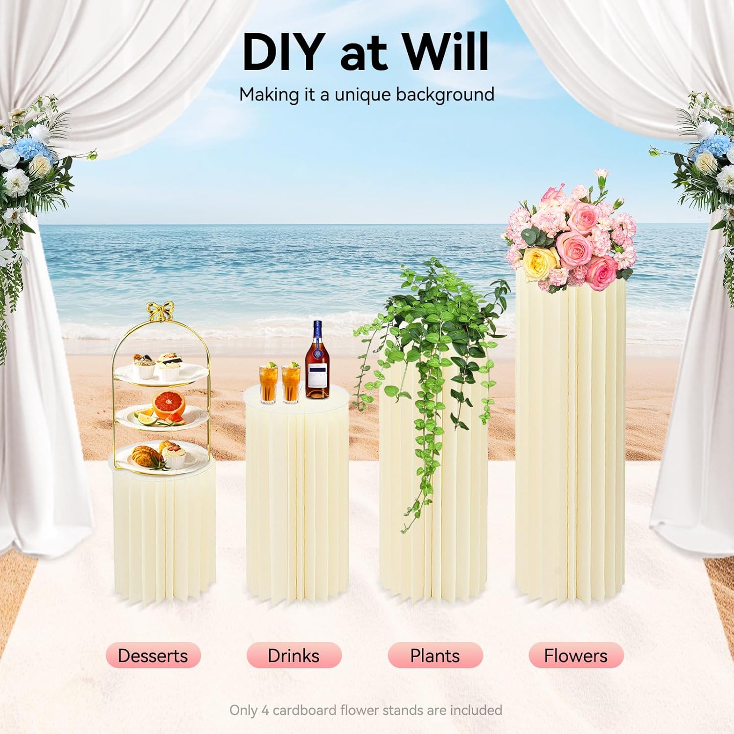 4PCS Foldable Cardboard Display Stand for Wedding Party Cakes