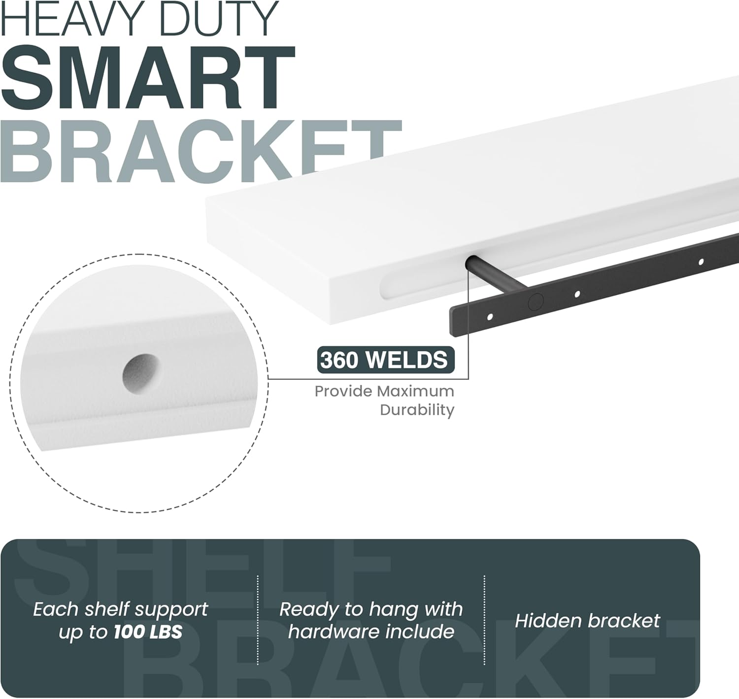 BATODA Set of 2 17 Inch White Floating Shelves Wall Mounted