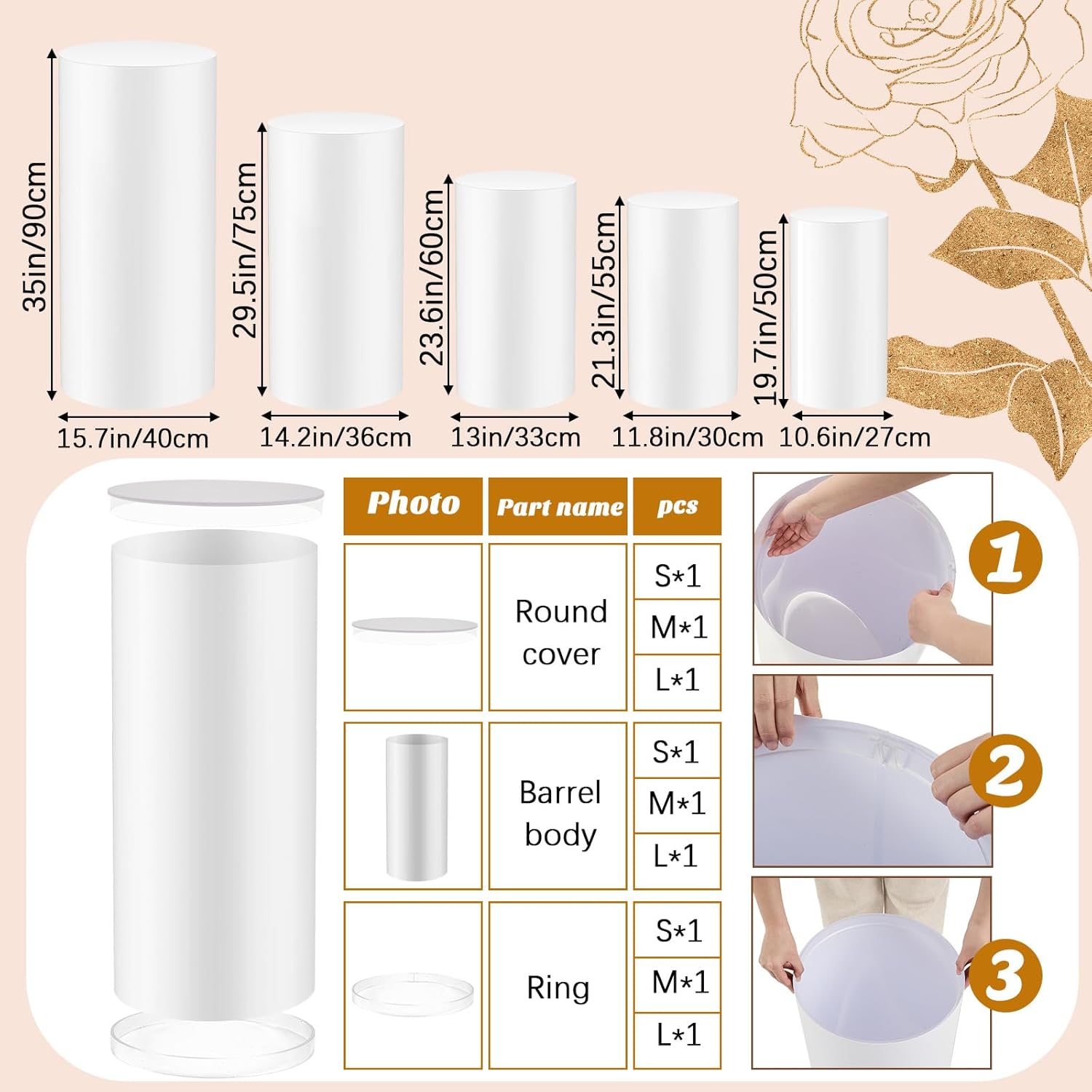 5 Pcs Cylinder Stands for Party - White Cake Pedestal Displays